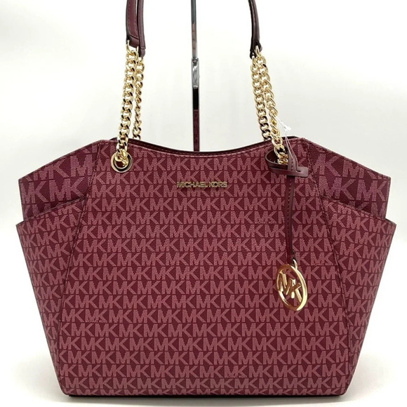 Michael Kors Handbags - Michael Kors Large Jet Set Travel Chain Shoulder Bag Ruby Red
